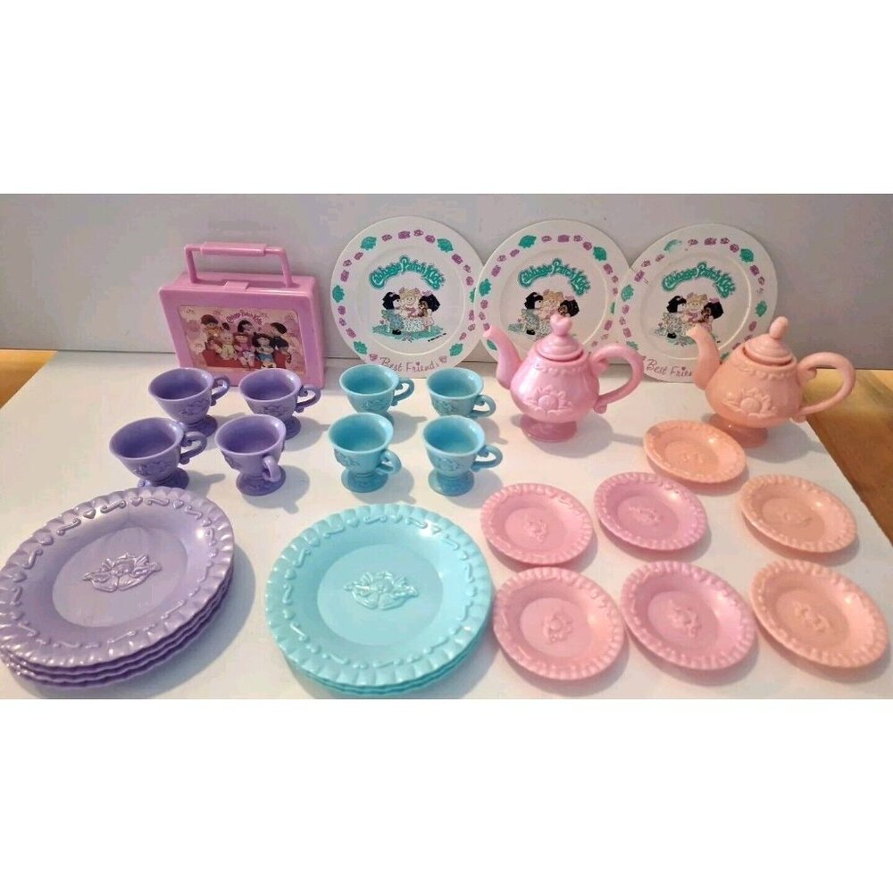 Cabbage Patch Kids Tea Party Vintage 80s Doll Lunchbox Purple Pink Blue Plastic - Picture 1 of 11